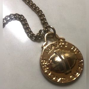 designer MARC JACOBS gold logo round disc chain necklace